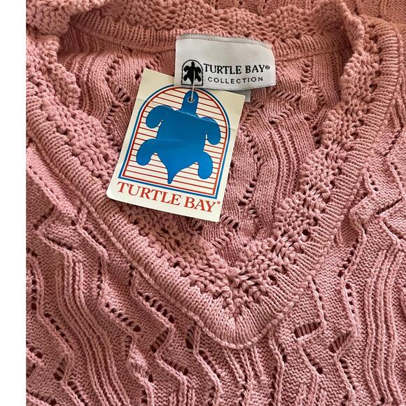 Vintage Womens NWT 1980s OSFM Turtle Bay Pink Cotton V Neck Pullover Sweater - Picture 6 of 9